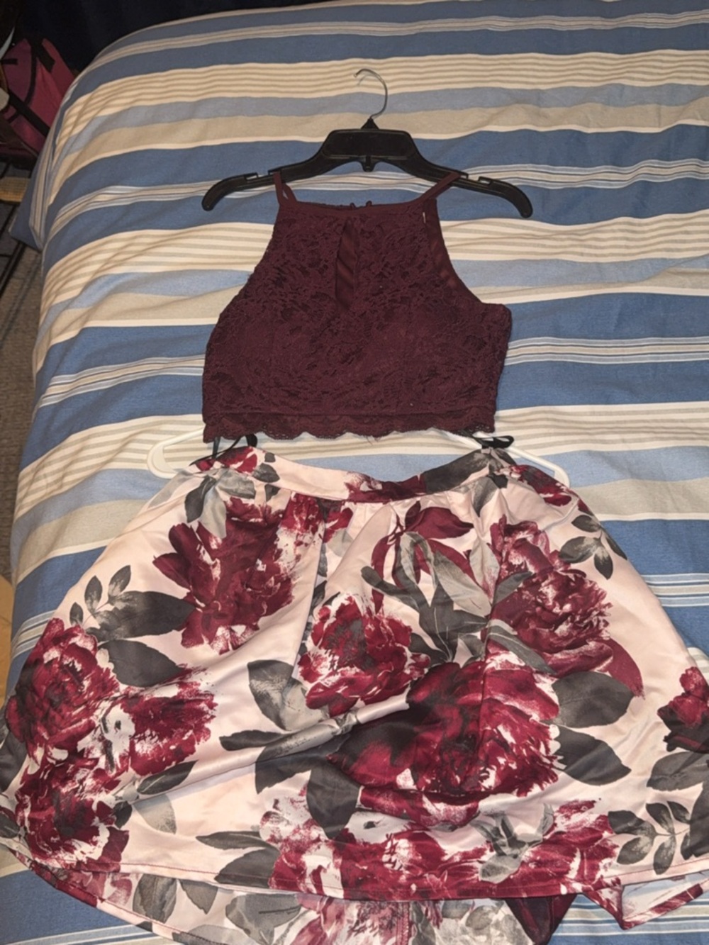 Xtraordinary Burgundy and Gray Floral Two-Piece Set